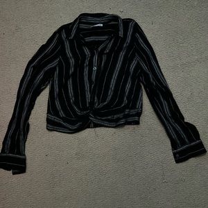 Hollister striped knotted button up top